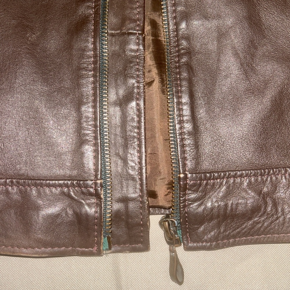 80s 90s Men's Brown Genuine Leather Motorcycle Biker Jacket Medium - Picture 4 of 6